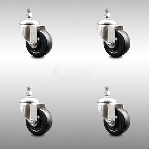 Service Caster 3 Inch 316SS Soft Rubber Wheel Swivel 1/2 Inch Threaded Stem Caster Set SCC SCC-SS316TS20S314-SRS-121315-4 - main